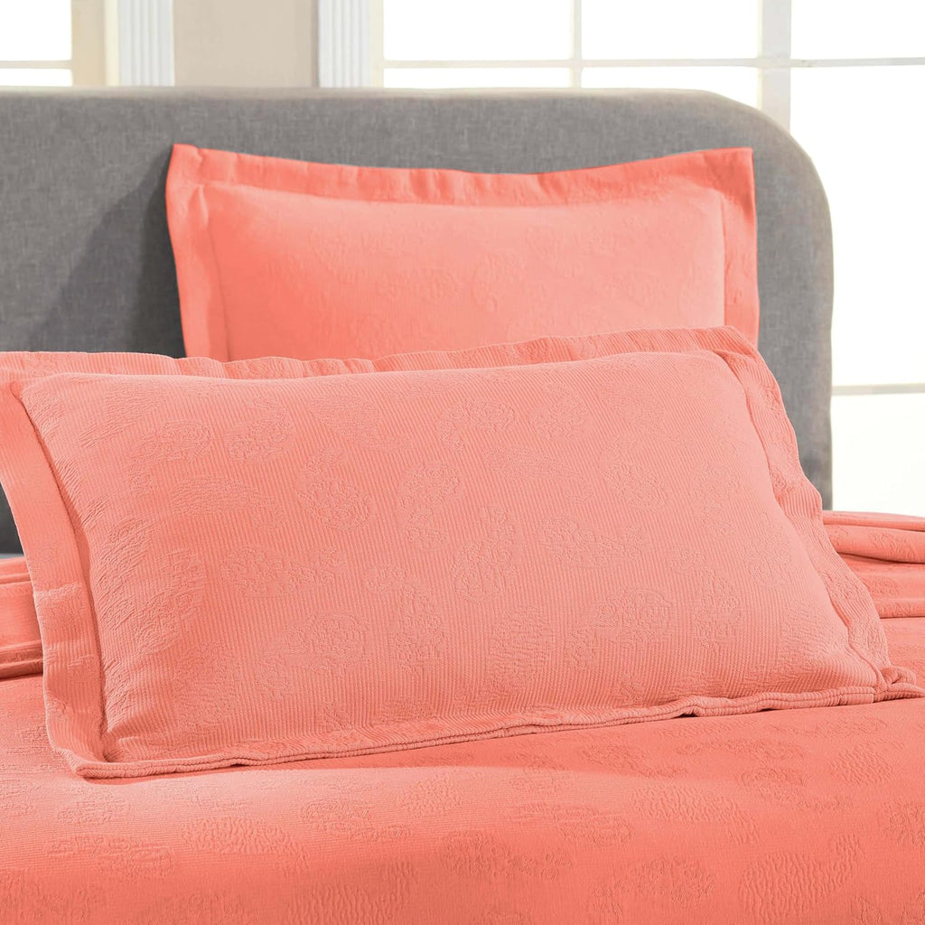 Superior Paisley 3 Piece Cotton Bedspread Set, Decorative Bed Spread, 2 Pillow Shams, Medium Weight Blanket, Matelasse Coverlet Bedding, Vintage Floral Pattern, Twin, Coral (Pack of 2)