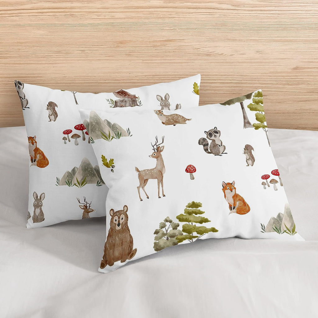 Sweet Jojo Designs Woodland Forest Animals Boy Girl Gender Neutral Unisex Queen Comforter Set Full Size Bedding Kids Teen Adult Bed Room 3pc Brown Bear Owl Animal Print Tree Deer Bunny Taupe Friends