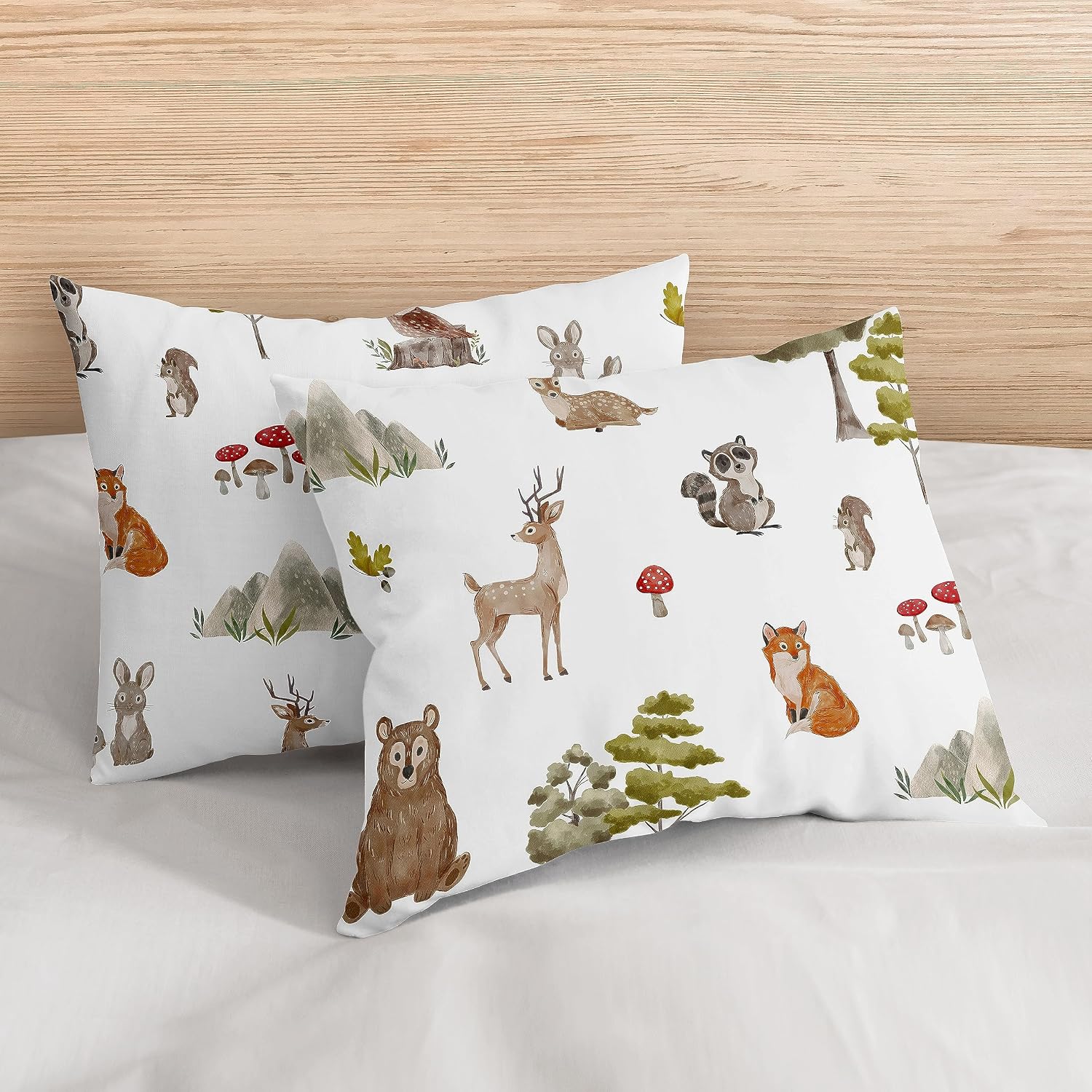 Sweet Jojo Designs Woodland Forest Animals Boy Girl Gender Neutral Unisex Queen Comforter Set Full Size Bedding Kids Teen Adult Bed Room 3pc Brown Bear Owl Animal Print Tree Deer Bunny Taupe Friends