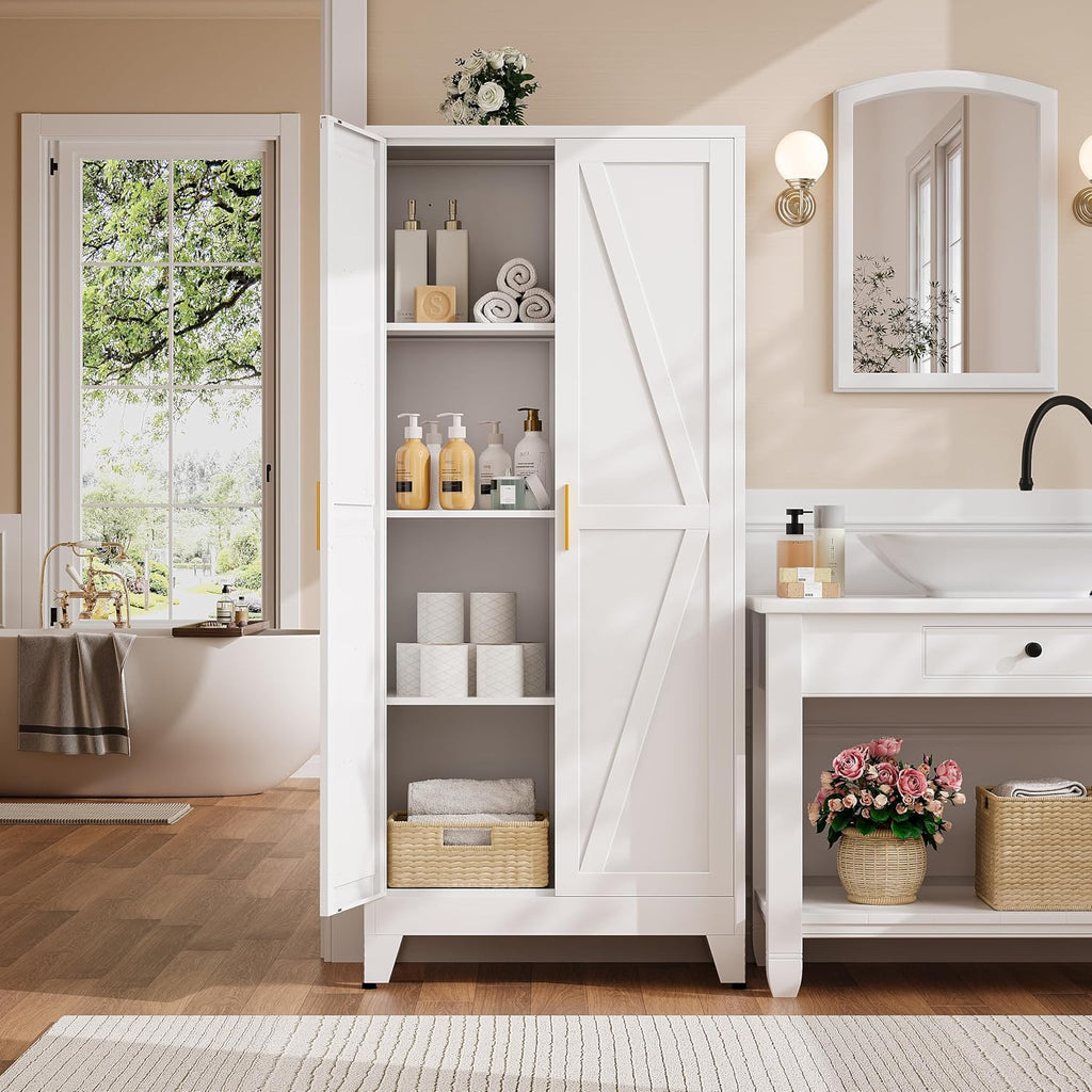61' H White Storage Cabinet,Metal Pantry Cabinets with Doors,Tall Cabinet,Kitchen Pantry Storage Cabinets