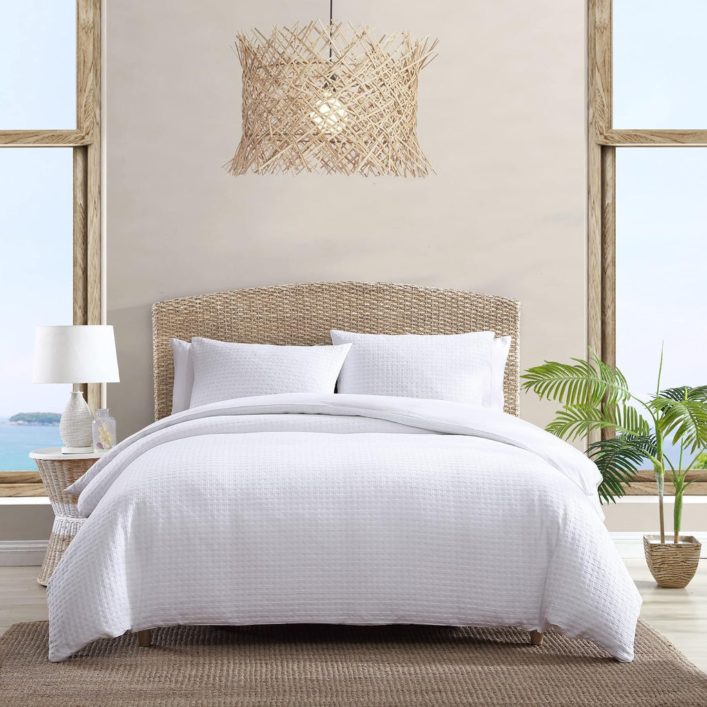 Tommy Bahama - Queen Comforter Set, Soft Cotton Bedding Set with Matching Shams, Medium Weight & Ideal for All Seasons (Basketweave White, Queen)