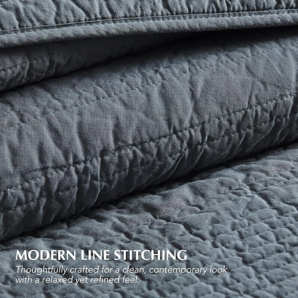 EVERGRACEHOME 100% Cotton Modern Lines Quilt Set Oversized King, Pre-Washed Soft Striped Coverlet Bedspread, 3 Piece Lightweight Bedding Set for All Season, with 2 Pillow Shams, Midnight Blue
