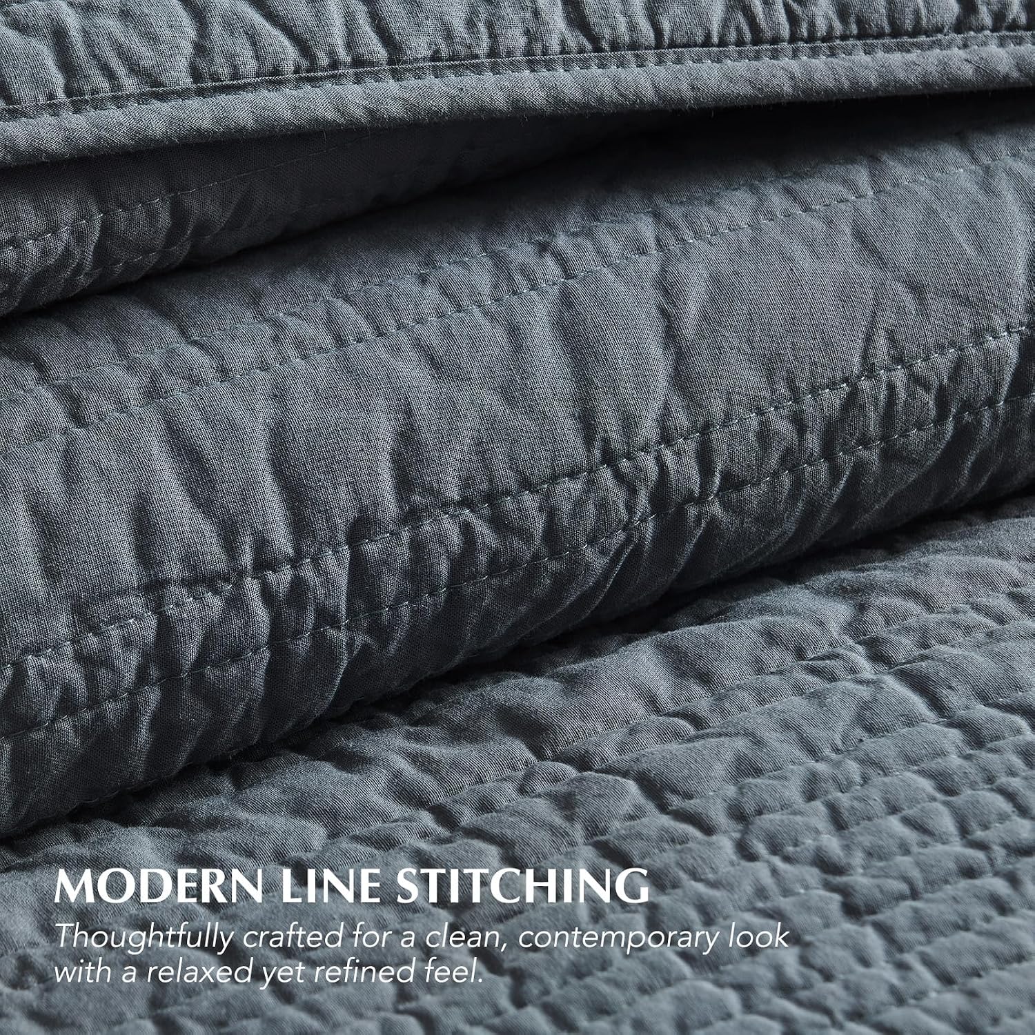 EVERGRACEHOME 100% Cotton Modern Lines Quilt Set Oversized King, Pre-Washed Soft Striped Coverlet Bedspread, 3 Piece Lightweight Bedding Set for All Season, with 2 Pillow Shams, Midnight Blue