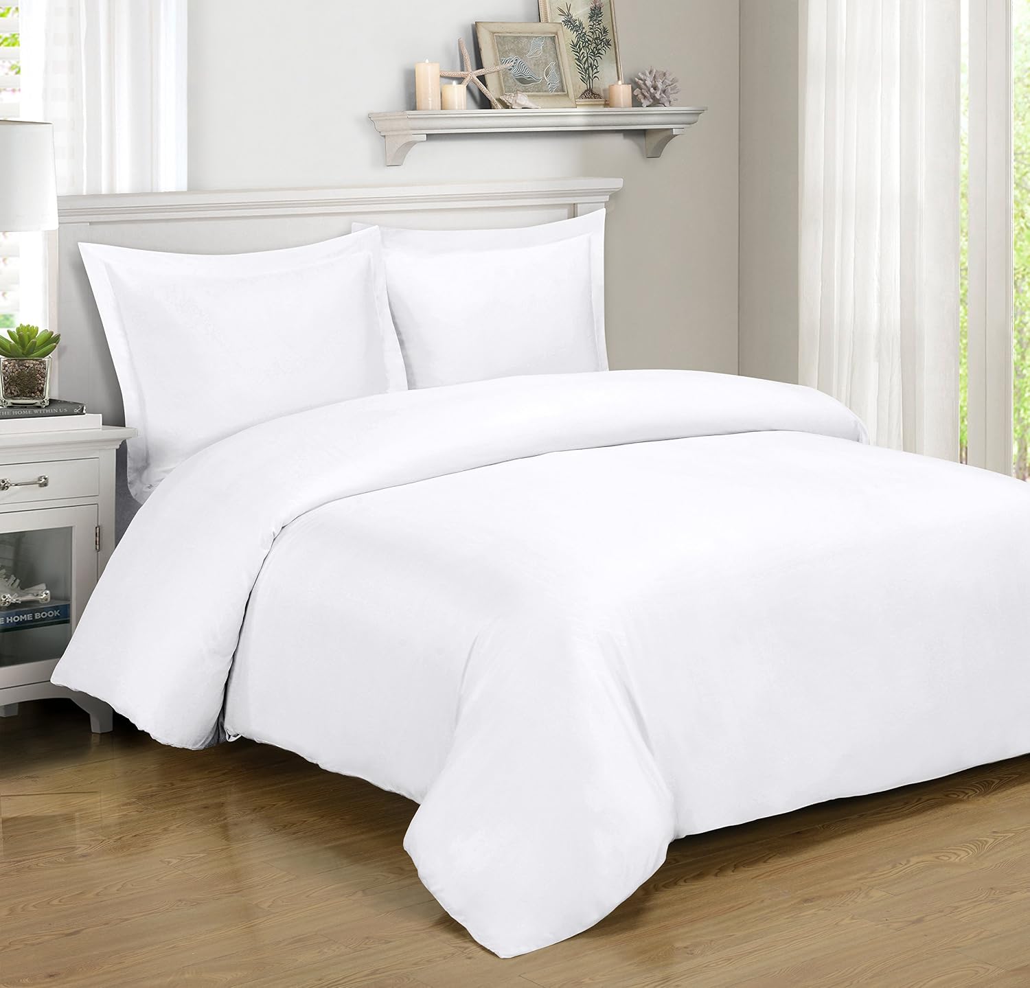 Royal Hotel Bedding Luxury Bamboo-Derived Viscose Duvet Cover Set with Down Alternative Comforter, 4PC King Size, 100% Viscose from Bamboo, Cooling, Silky Soft, Breathable, Hotel Collection White