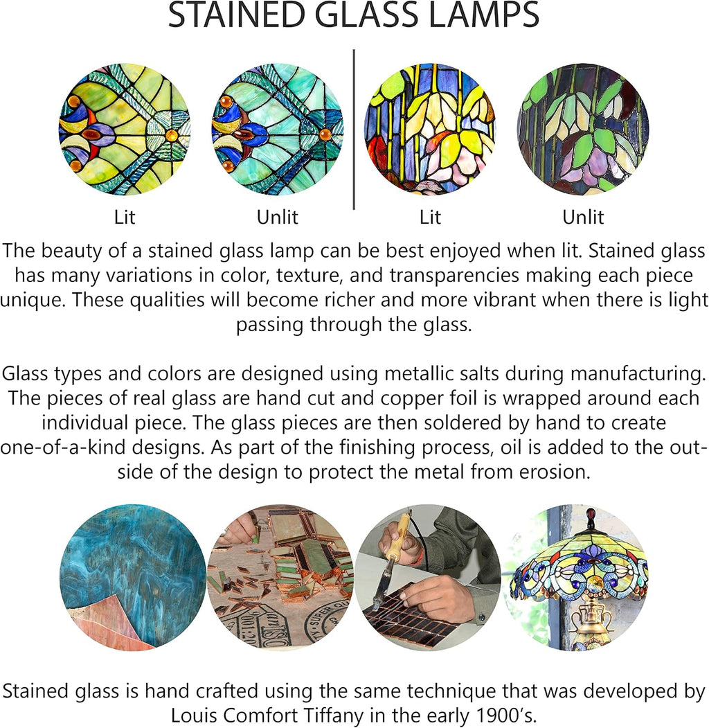 RIVER OF GOODS - Stained Glass Triple Lit Cardinals on Tree Table Lamp - 23.75' in - Table Lamp for Bedroom - Bedside Lamp - Desk Lamps for Home Office - Tiffany Style - Multi Color