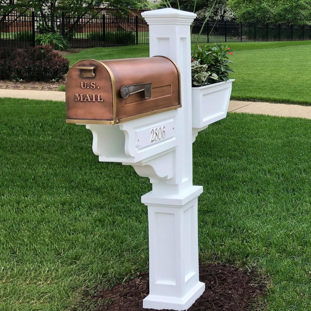 Mayne Signature Plus Mailbox Post with Newspaper Slot and Planter – Weather-Resistant, Durable Classic Design – Easy-to-Install Outdoor Mailbox Post