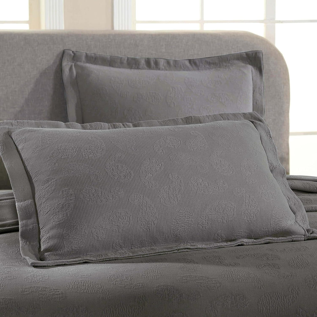 Superior Paisley Cotton 3 Piece Bedspread Set, Home Bed Decor, Decorative Textured Bed Spread, 2 Pillow Shams, Airy Blanket, Matelasse Coverlet Bedding, Vintage Floral Design, Queen, Grey