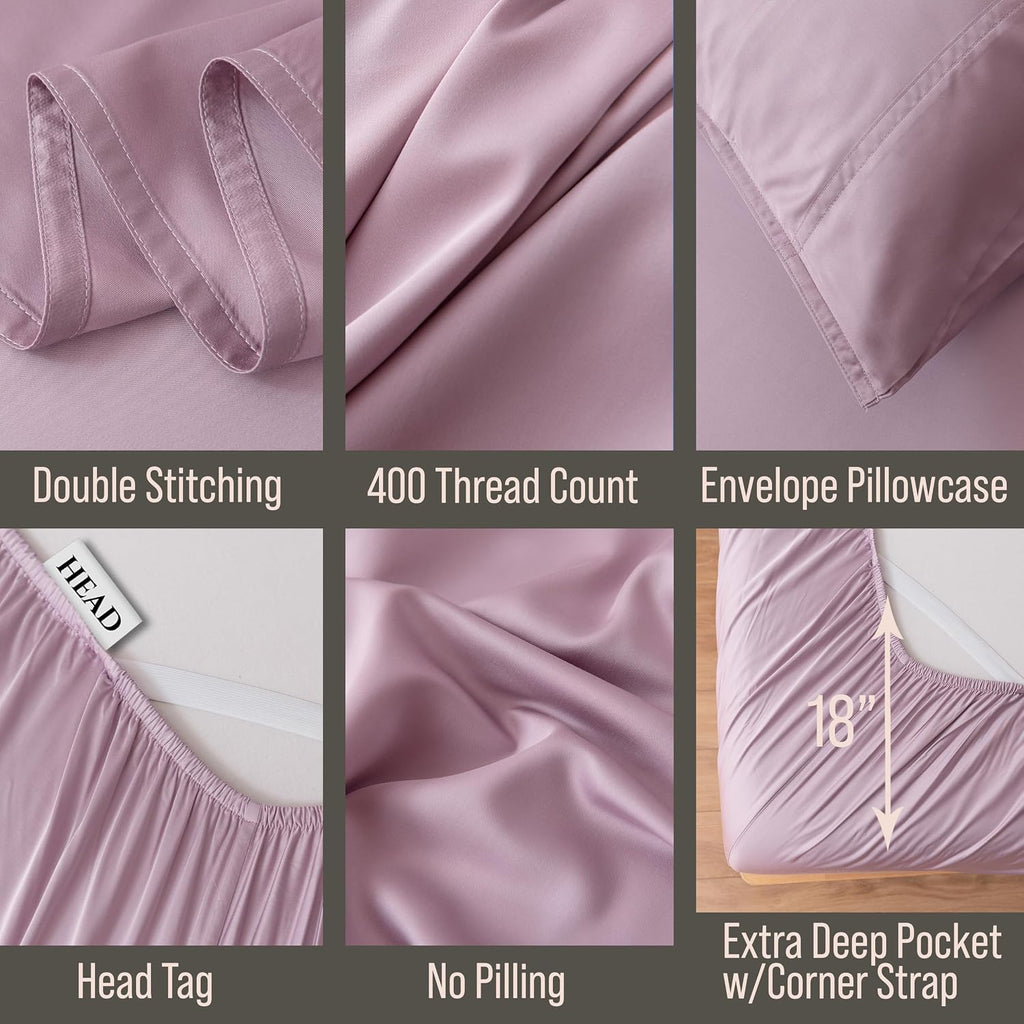 Bella Coterie Luxury Bamboo Viscose Queen Size Sheet Set | 100% Organically Grown | Ultra Soft | Cooling for Hot Sleepers | 18' Deep Pocket [Lilac]