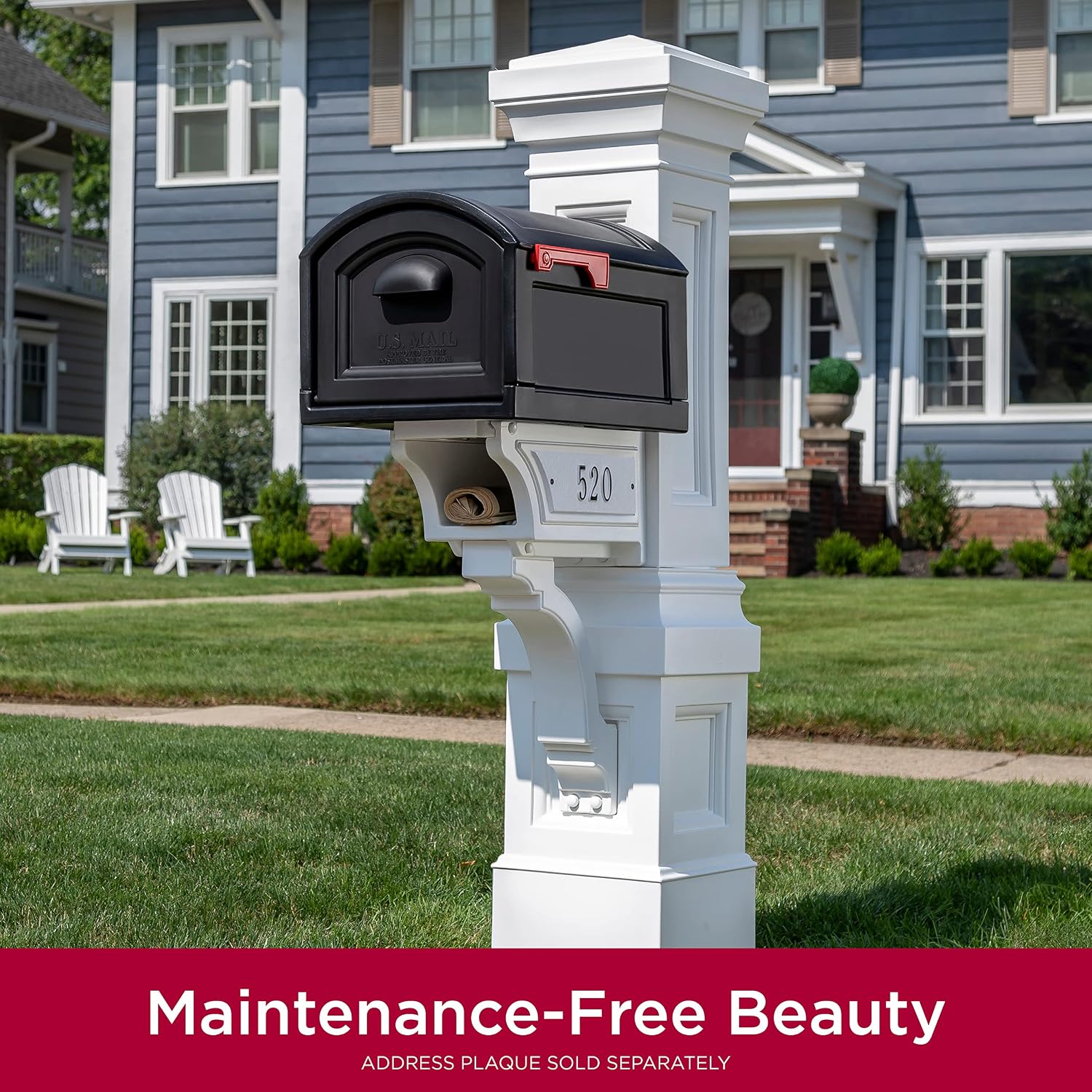 Step2 Atherton Grand Onyx Black XL Mailbox and Classic White Mailbox Post Kit – Elegantly Styled Mailbox with Post Cover, Magnetic Closure & Newspaper Chute – Ultra Durable, Low Maintenance