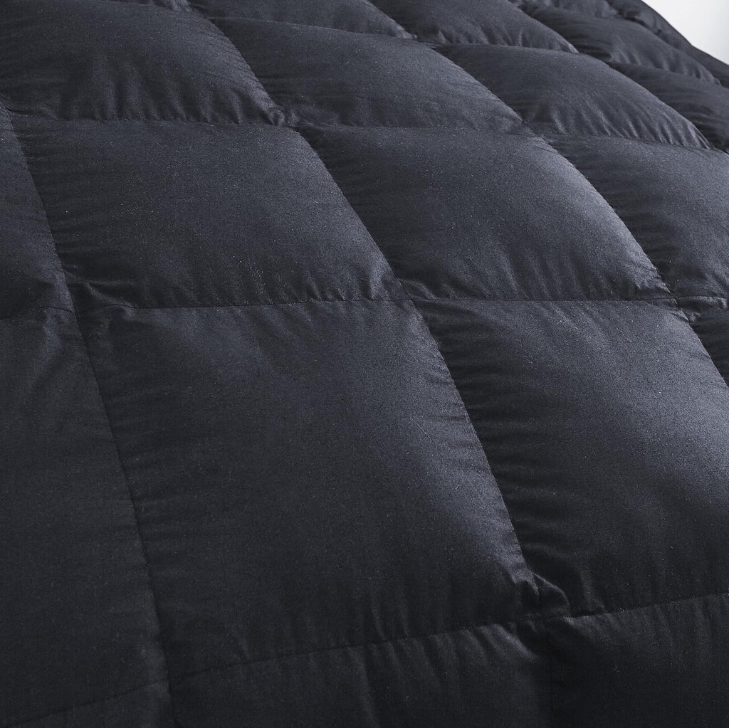 Luxurious Queen Size Goose Down Feather Fiber Comforter Duvet Insert, 100% Egyptian Cotton Cover, 60 oz. Fill Weight Comforter (Queen, Black Solid)