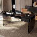 53.14' Modern Tempered Glass Executive Desk with Drawer, Black Wood Finish and Tempered Glass Legs – Minimalist Stylish Workstation Table for Home Office