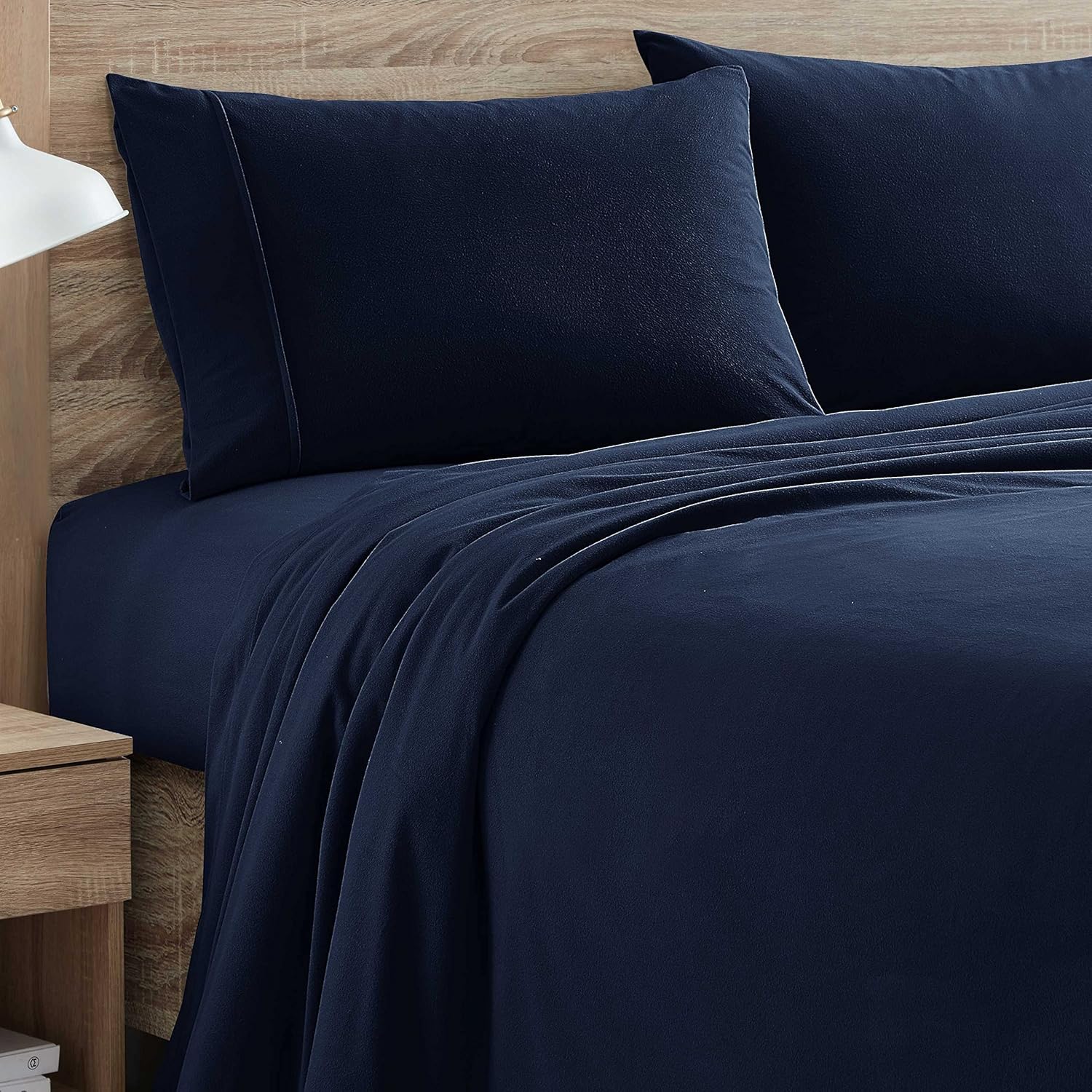 Flannel Sheets Warm and Cozy Deep Pocket Breathable All Season Bedding Set with Fitted, Flat and Pillowcases, Full, Navy (Pack of 8)