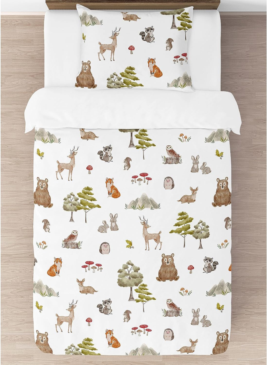 Sweet Jojo Designs 2-Piece Twin Comforter Set (Woodland Forest Animals) for Boys or Girls, Children, Kids Bedding, Bed in a Bag incl. Blanket & Pillow Sham (Neutral, Brown Bear, Owl, Fox, Tree Animal)