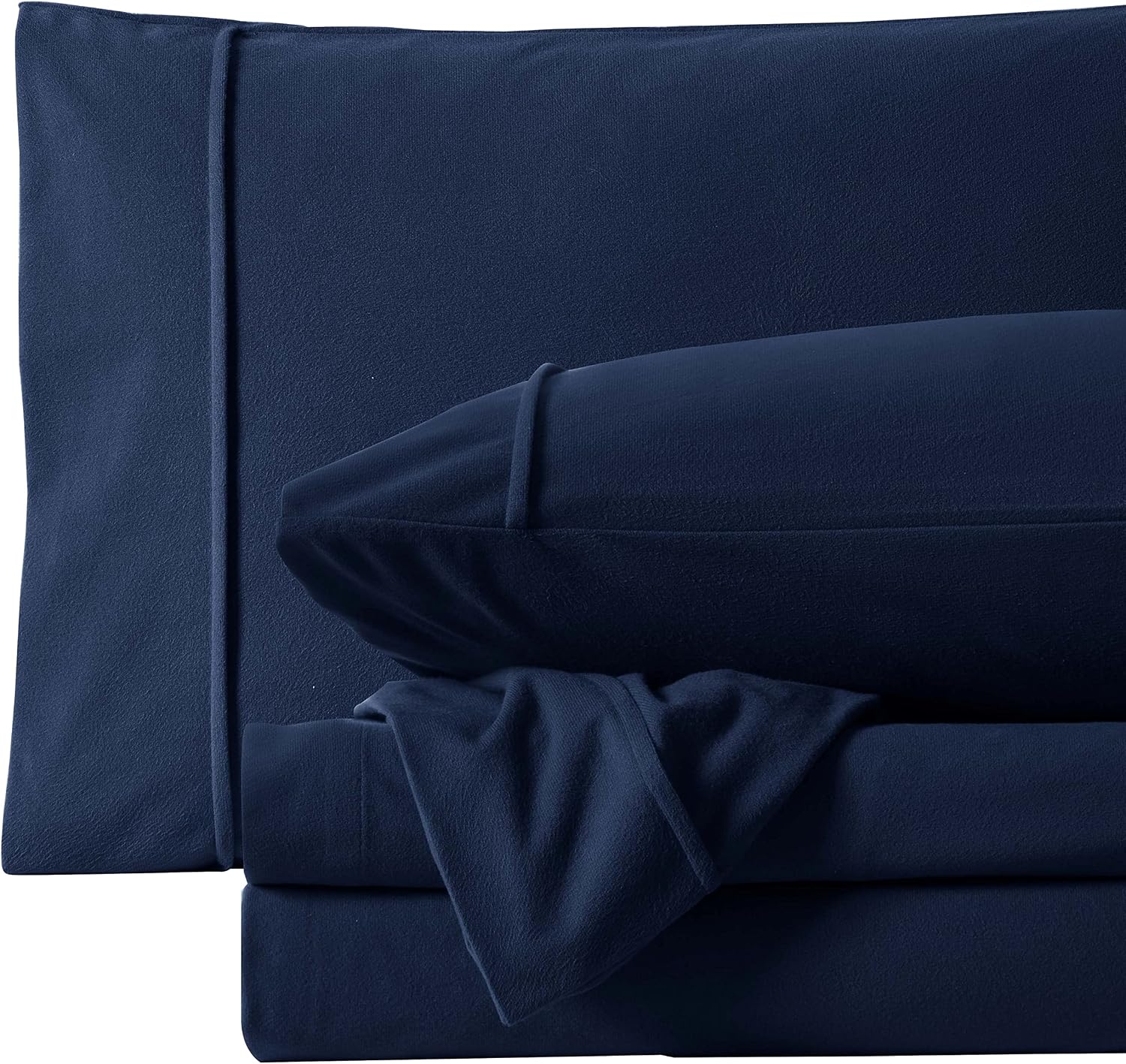 Flannel Sheets Warm and Cozy Deep Pocket Breathable All Season Bedding Set with Fitted, Flat and Pillowcases, Twin, Navy (Pack of 8)