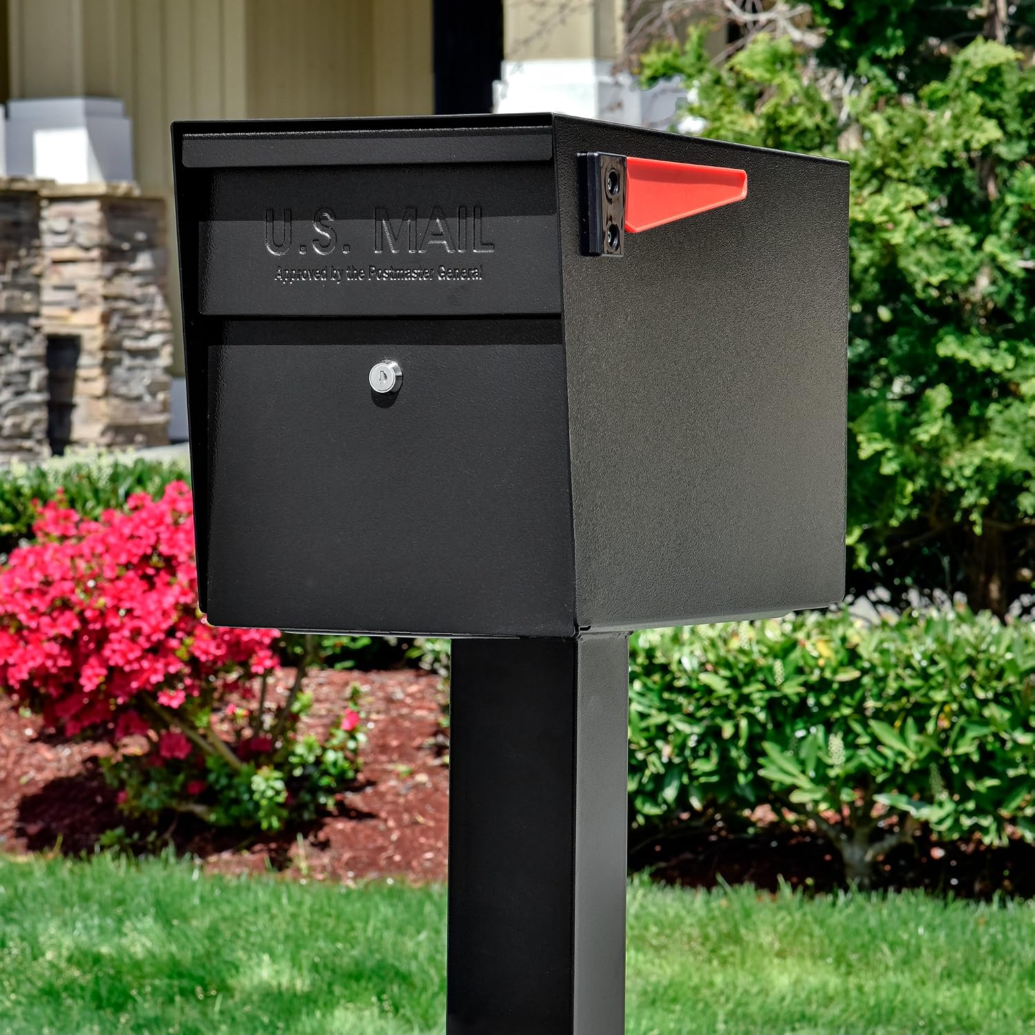 Mail Boss 7206 Package Master Curbside Locking Security Mailbox | Medium, Black, Surface Mount Base Plate & In-Ground Mounting Post, 43 x 4 x 4 inches