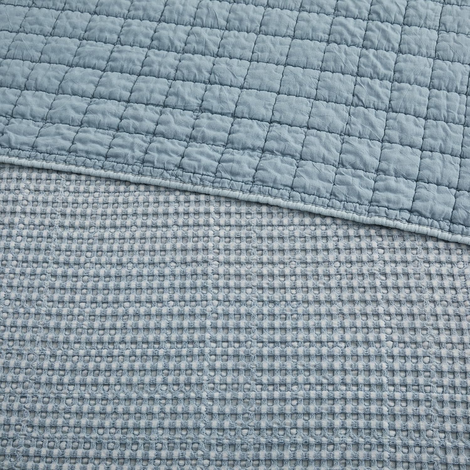 Levtex Home Mills Waffle Queen Bedspread Set (106x106in) with 2 Pillow Shams (26x20in) - Chambray - Cotton Waffle Queen Size Bedspread Set - Lightweight, Soft, Pre-Washed