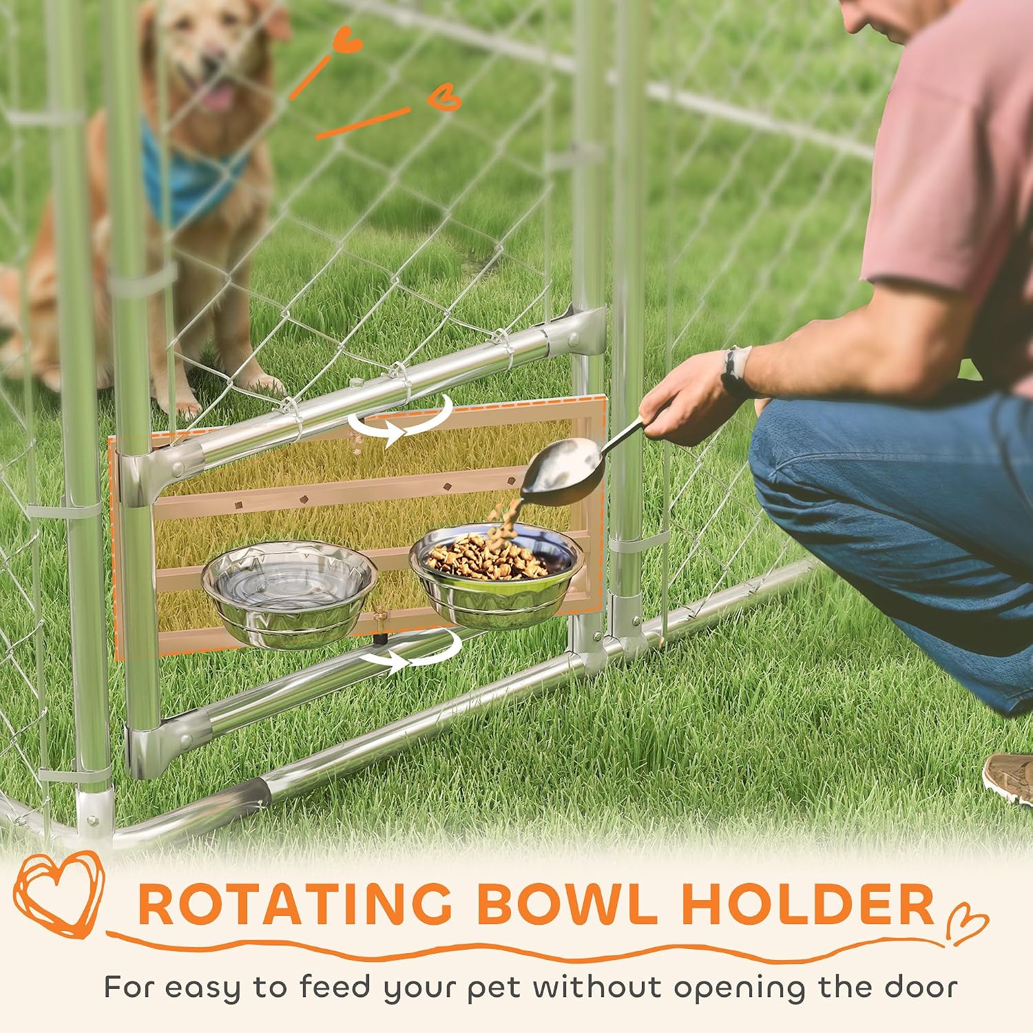 PawHut 20' x 7.5' x 7.5' Large Outdoor Dog Kennel w/Secure Lock, Heavy Duty Galvanized Chain Link Dog Kennel w/Waterproof & UV-Resistant Cover, Rotating Bowls, for M&L Breeds, Chickens, Ducks