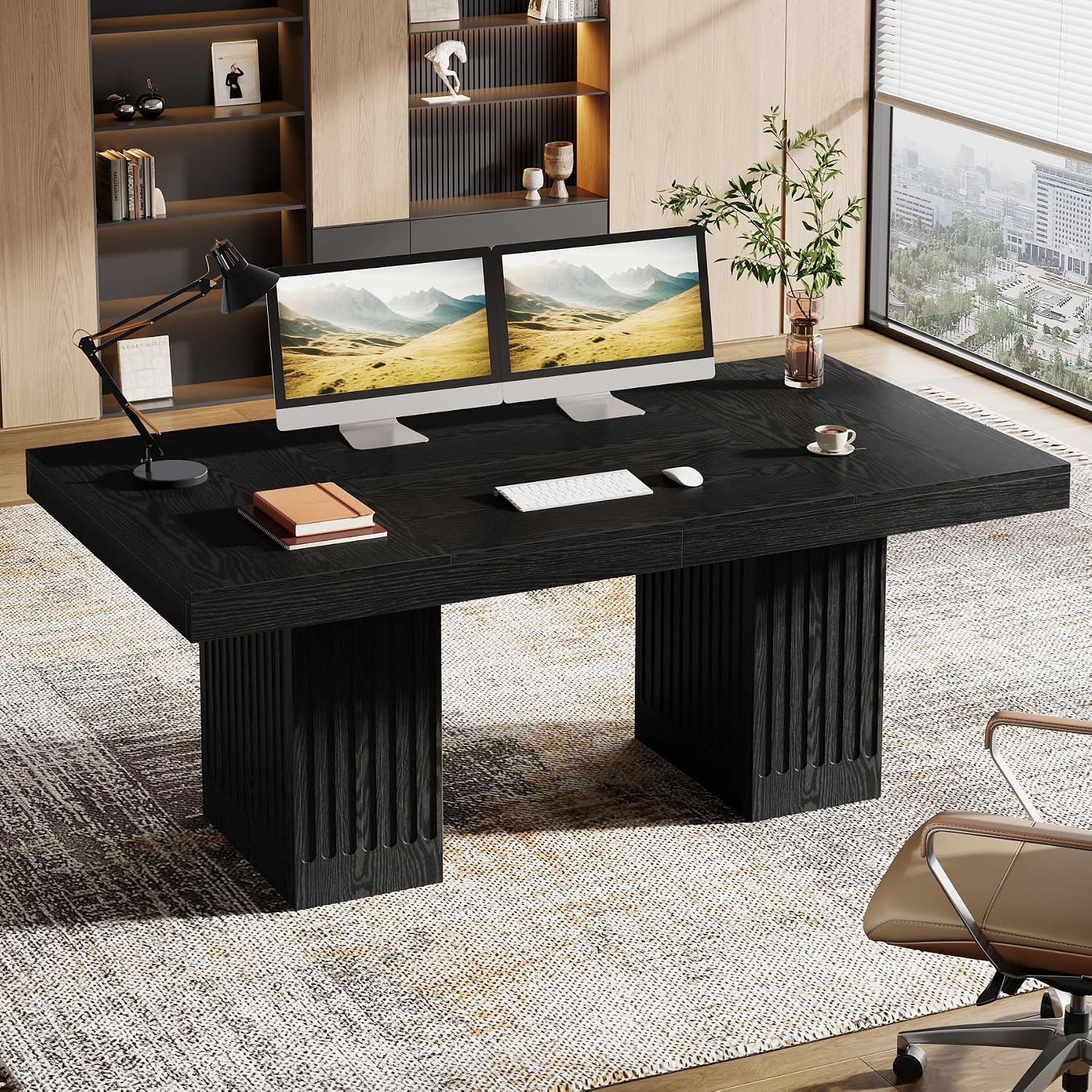 Tribesigns 63 Inch Executive Desk, Modern Office Computer Desk with Double Pedestal, Simple Study Writing Table Business Furniture for Home Office, Black