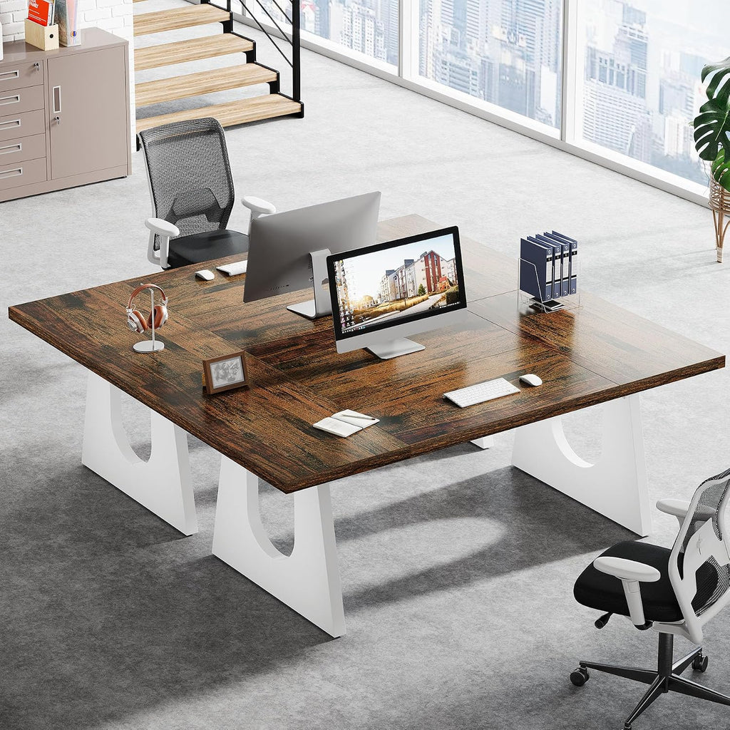 Tribesigns 70.86-Inch Executive Desk, Large Computer Office Desk with Double Wood Pedestal, Modern Simple Style Rectangle Writing Table for Home Office (Brown & White)