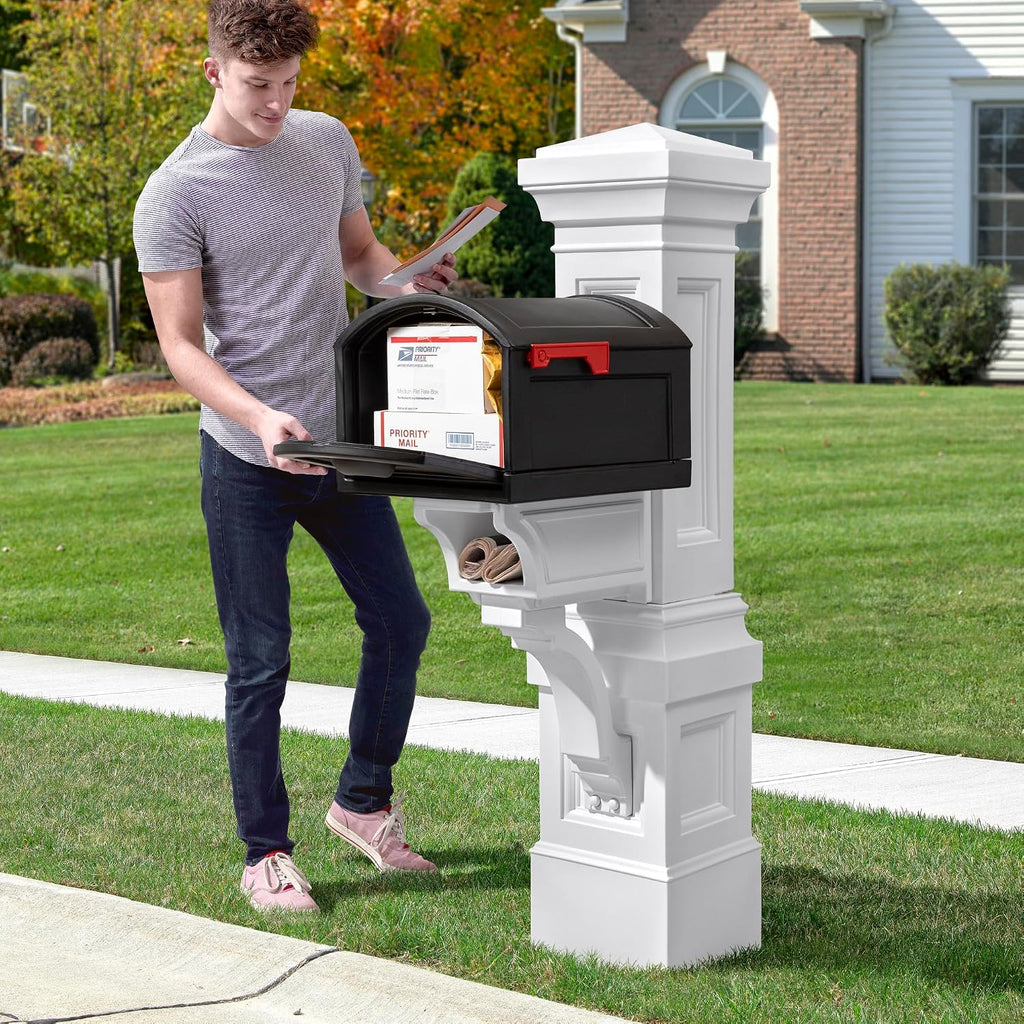 Step2 Atherton Grand Onyx Black XL Mailbox and Classic White Mailbox Post Kit – Elegantly Styled Mailbox with Post Cover, Magnetic Closure & Newspaper Chute – Ultra Durable, Low Maintenance