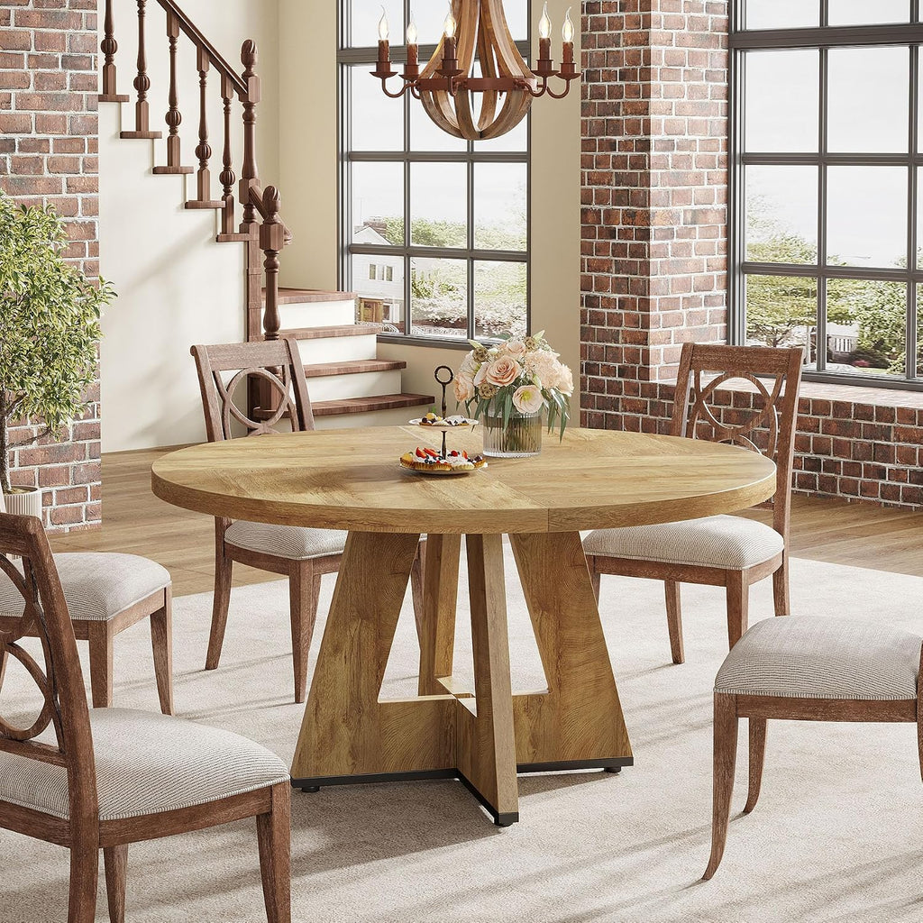 Tribesigns Farmhouse Dining Table, 47 Inch Round Dinner Table for 4, Rustic Round Dining Room Table for Home Dining Room Living Room (Natural)