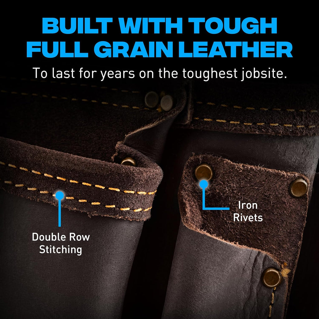 OX Pro Construction Tool Belt - 22-Pocket Leather Tool Belt Pouches - Made of Oil-Tanned Leather with Double-Stitching and Steel Rivets Morrales De Construccion OX-P263604