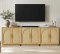 FORTUNETEC Sideboard Buffet Cabinet with Storage Set of 3, Modern Accent Cabinet with Rattan Arched Doors, Modular Media Console, Boho Credenza for Living Room Kitchen Dining Room Entryway, Oak