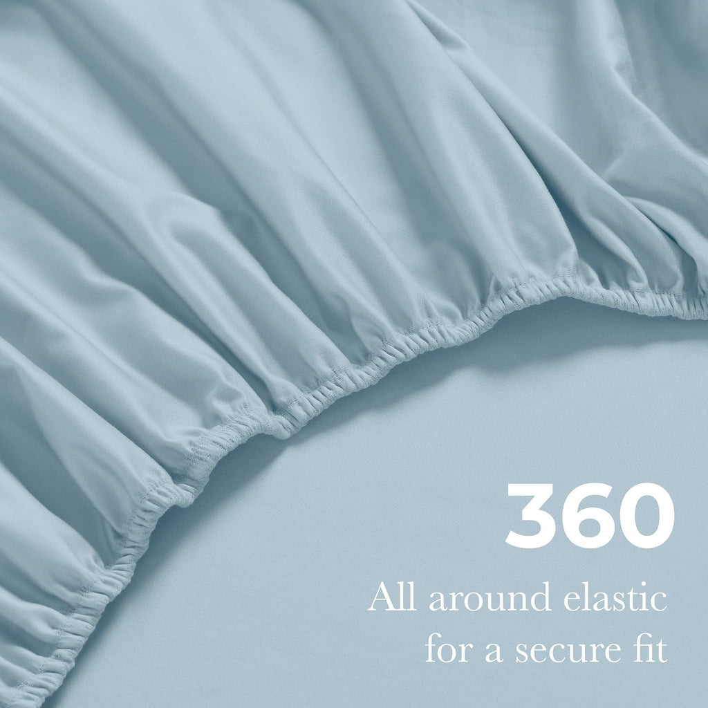 Superior Egyptian Cotton 4 Piece Sheet Set, 650 Thread Count, Modern Design, Sustainable Sheets, Ultra-Soft Basics, Solid, Deep Pocket Fitted Sheet, Flat Sheet, Pillowcases, Queen, Baby Blue