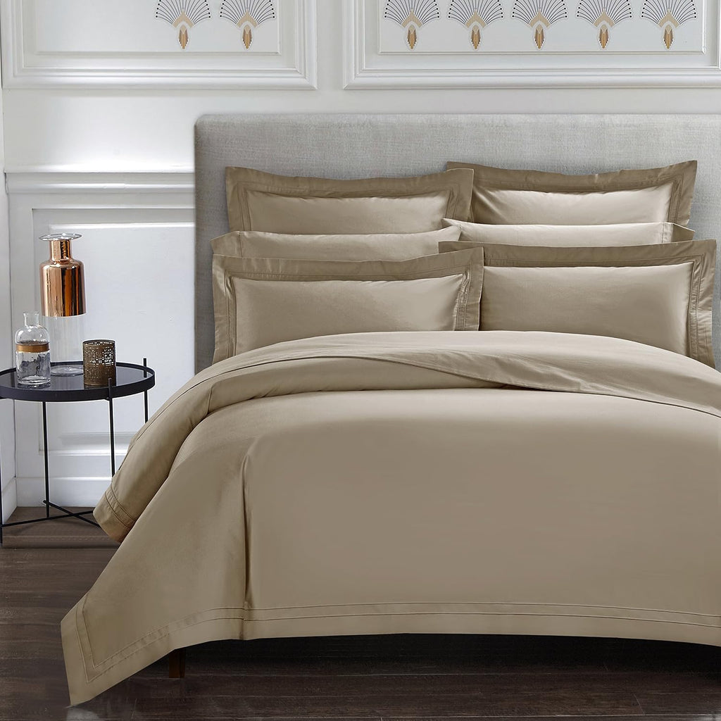 Casabolaj Triomphe Collection 3 Pieces Do Not Include Filling Champagne Khaki Color King Size Duvet Cover Set 100% Egyptian Cotton Sateen 400 Thread Count Luxury handcraft(Khaki,King)