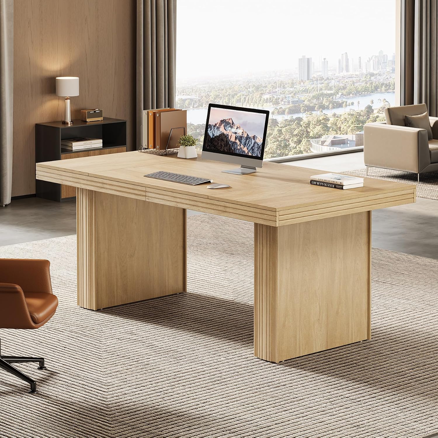 Tribesigns 63' Executive Desk, Modern Executive Office Desk with Thickened Desktop and Heavy-Duty Legs, Wood Writing Workstation Study Table Conference Table for Office, Natural