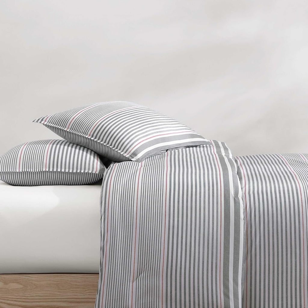 Tommy Hilfiger - King Comforter Set, Cotton Textured Bedding with Matching Shams, Medium Weight Bed Set, Oeko-TEX Certified (Danbury Stripe Blue)