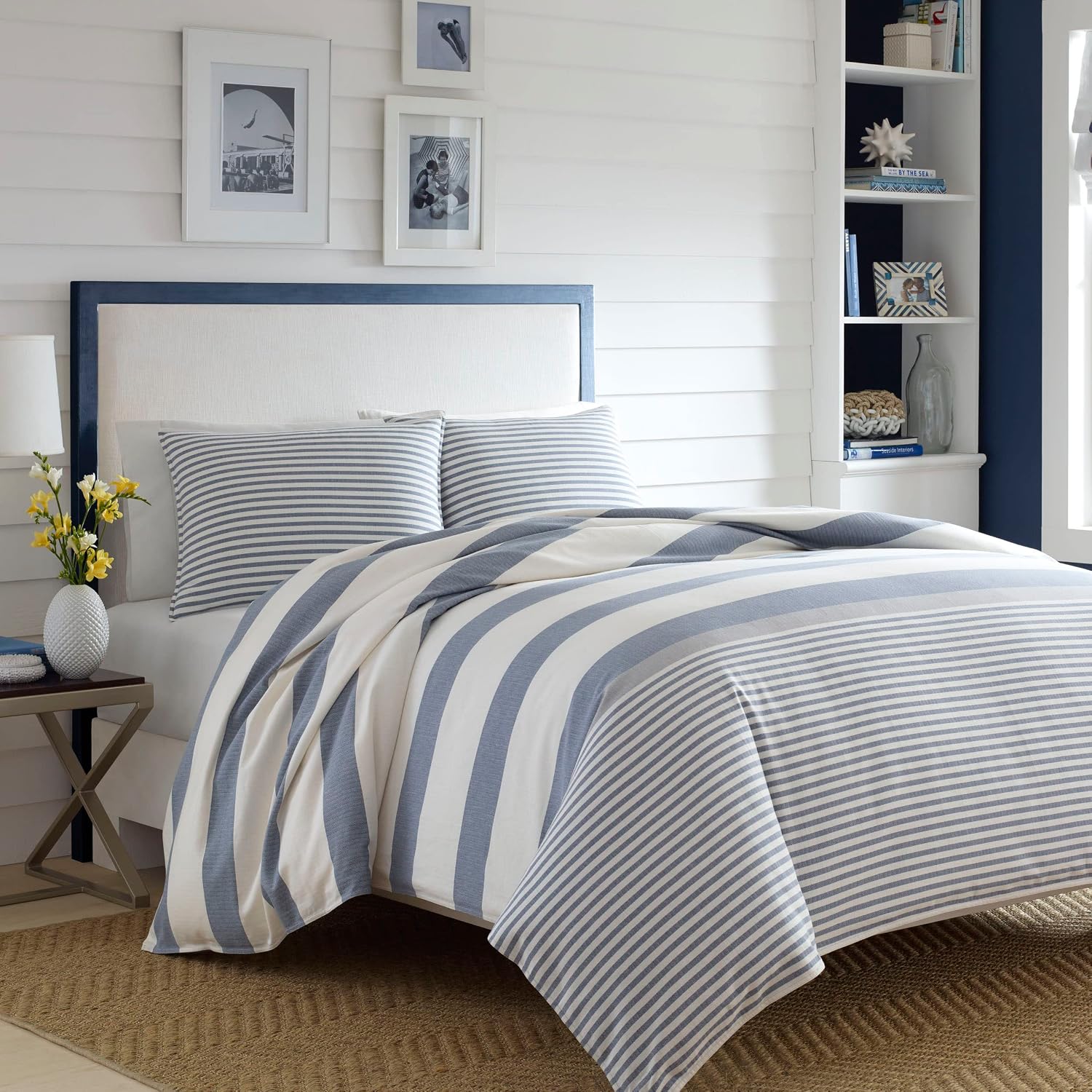 Nautica - Twin Duvet Cover Set, Cotton Reversible Bedding with Matching Sham, Mediterranean Inspired Bedding Set for All Seasons (Fairwater Blue, Twin) (Pack of 2)