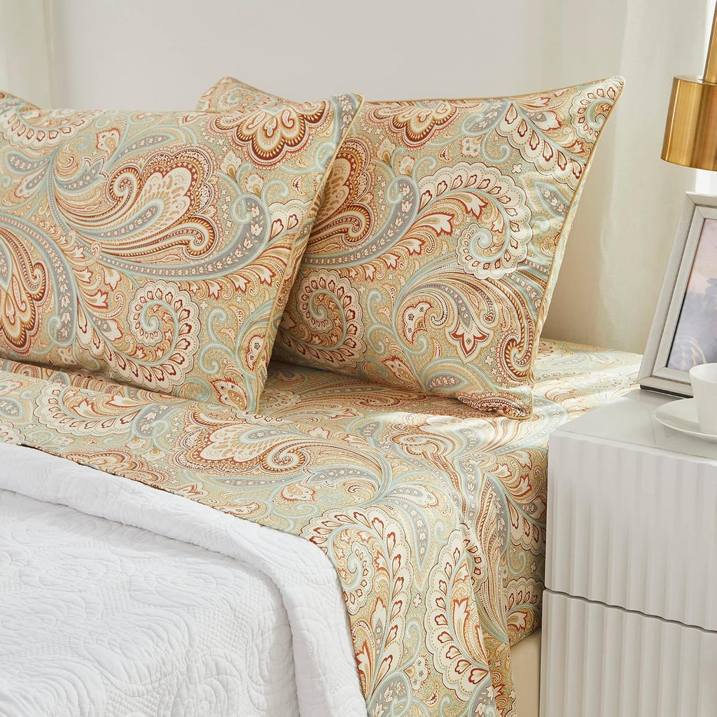 Brandream Paisley Bedding Gold Classy Regal Themed Boho Bed Sheet Set Luxury Bedding Collections 800 Thread Count 100% Egyptian Cotton Deep Pocket, 4 Piece-King Size