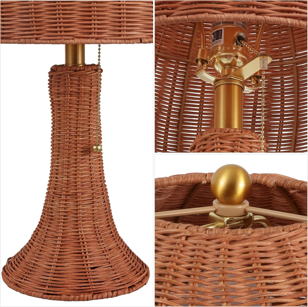 JONATHAN Y 22' Dark Brown Woven Rattan Mushroom Table Lamp Bohemian Coastal Bedside Lamp for Living Room Bedroom with Rattan Dome Shade LED Bulb Included JYL4011C