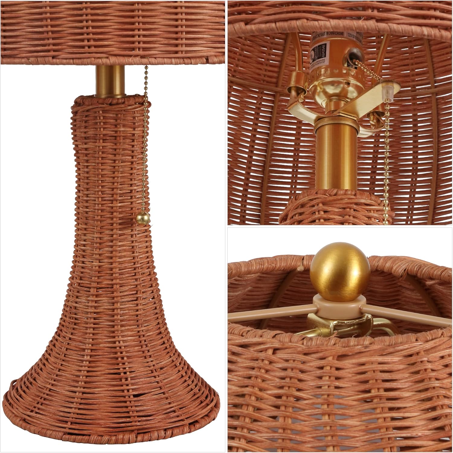 JONATHAN Y 22' Dark Brown Woven Rattan Mushroom Table Lamp Bohemian Coastal Bedside Lamp for Living Room Bedroom with Rattan Dome Shade LED Bulb Included JYL4011C
