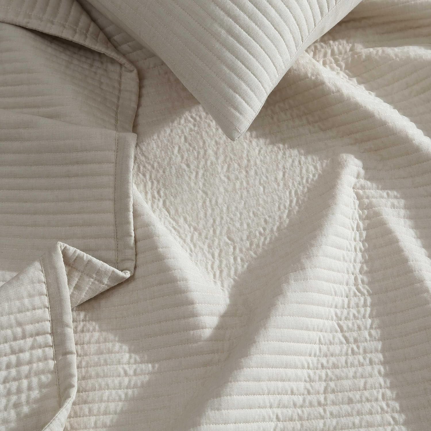 Calvin Klein - Queen Quilt Set, Luxuriously Soft Channel Stitch Bedding with Matching Shams (Mini Channel Stitch Solid Beige, Queen)