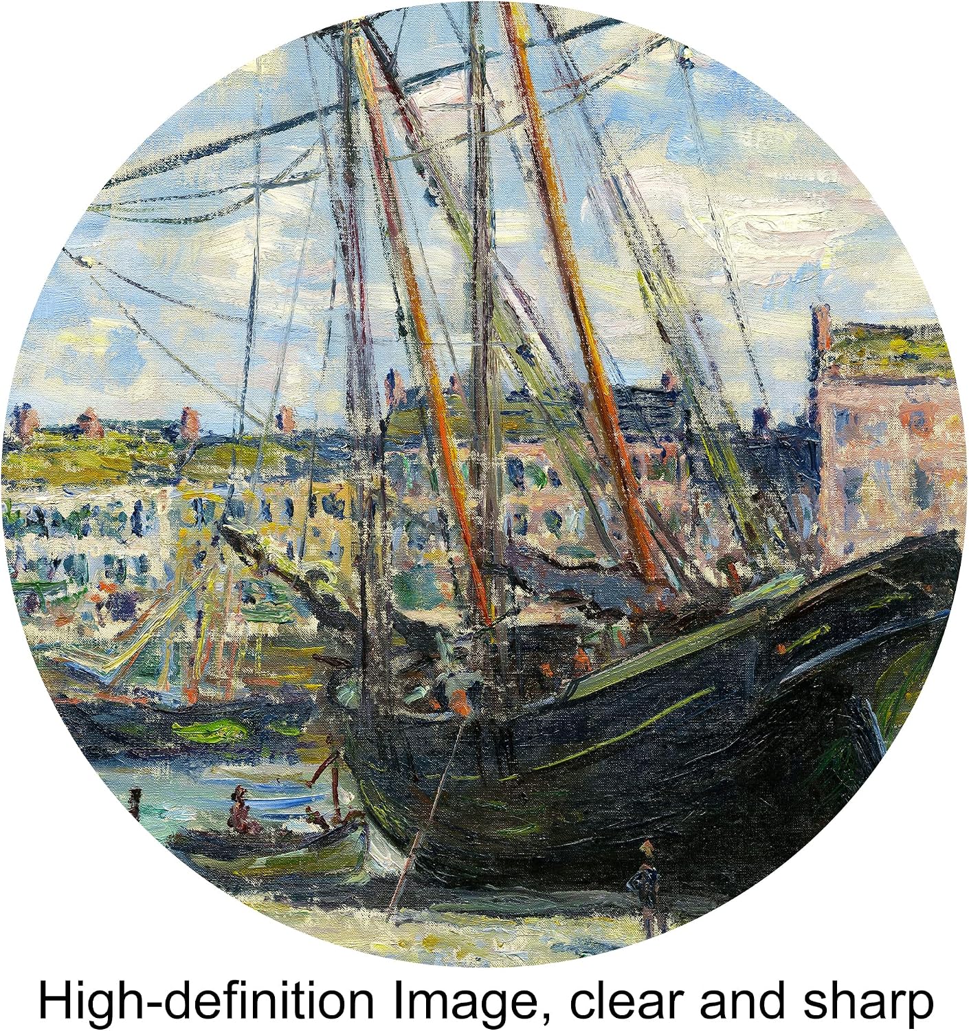 Boat Lying at Low Tide by Claude Monet Painting Reproductions Framed Size:36x26 inches,Image Size:30x20 inches World Classic Reproductions For HomeDecor,Gold Frame