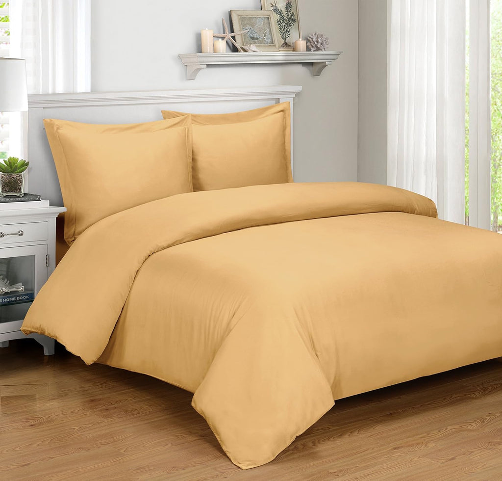 Royal Hotel Bedding Luxury Bamboo-Derived Viscose Duvet Cover Set with Down Alternative Comforter, 4PC Queen Size, 100% Viscose from Bamboo, Cooling, Silky Soft, Breathable, Hotel Collection Gold