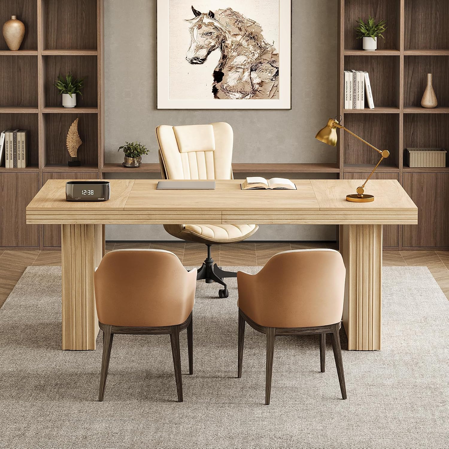 Tribesigns 63' Executive Desk, Modern Executive Office Desk with Thickened Desktop and Heavy-Duty Legs, Wood Writing Workstation Study Table Conference Table for Office, Natural