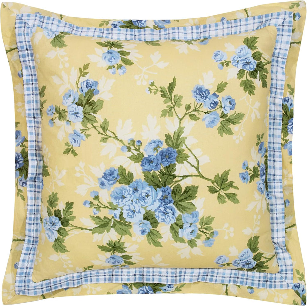 Laura Ashley - King Duvet Cover Set, Reversible Cotton Bedding with Matching Shams, Includes Bonus Euro Shams & Throw Pillow Covers (Cassidy Yellow, King)