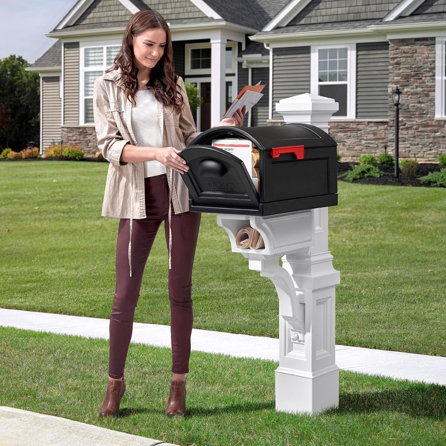 Step2 Atherton Extra Large Mailbox & Post, Weather Resistant, Large Outdoor Mailboxes, Made of Durable Plastic, Easy to Install, Flag Included, Onyx Black