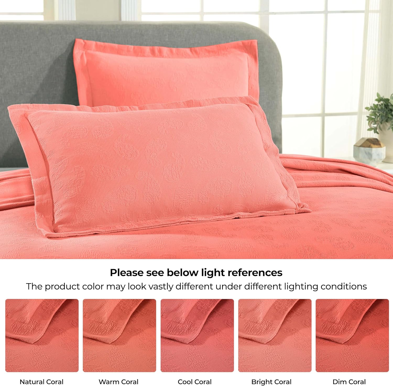 Superior Paisley 3 Piece Cotton Bedspread Set, Decorative Bed Spread, 2 Pillow Shams, Medium Weight Blanket, Matelasse Coverlet Bedding, Vintage Floral Pattern, Twin, Coral (Pack of 2)