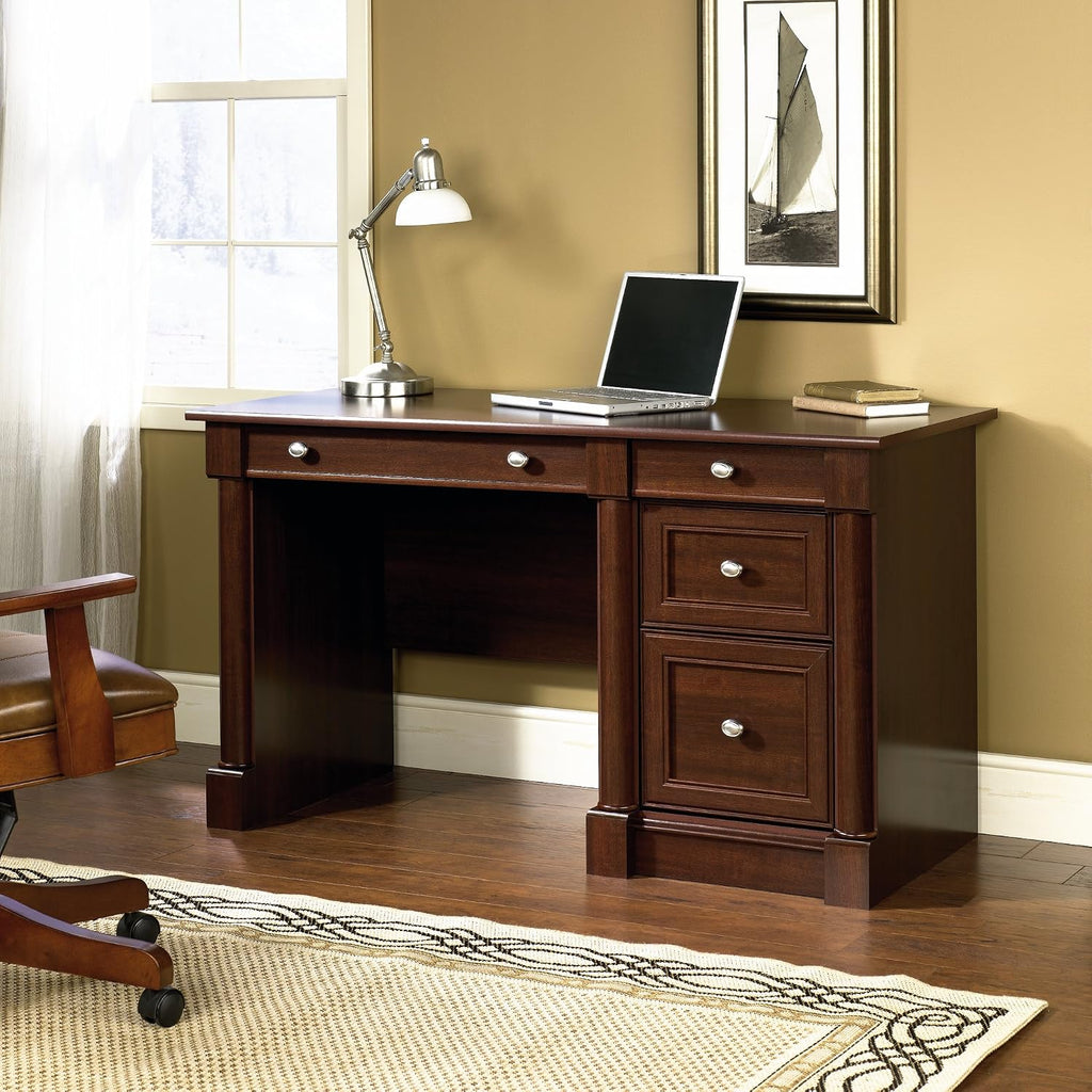 Sauder Palladia Computer Desk with Drawers, Home Office Desk with File Cabinet Storage Drawer, Cable Management, Keyboard Tray, in Select Cherry Finish