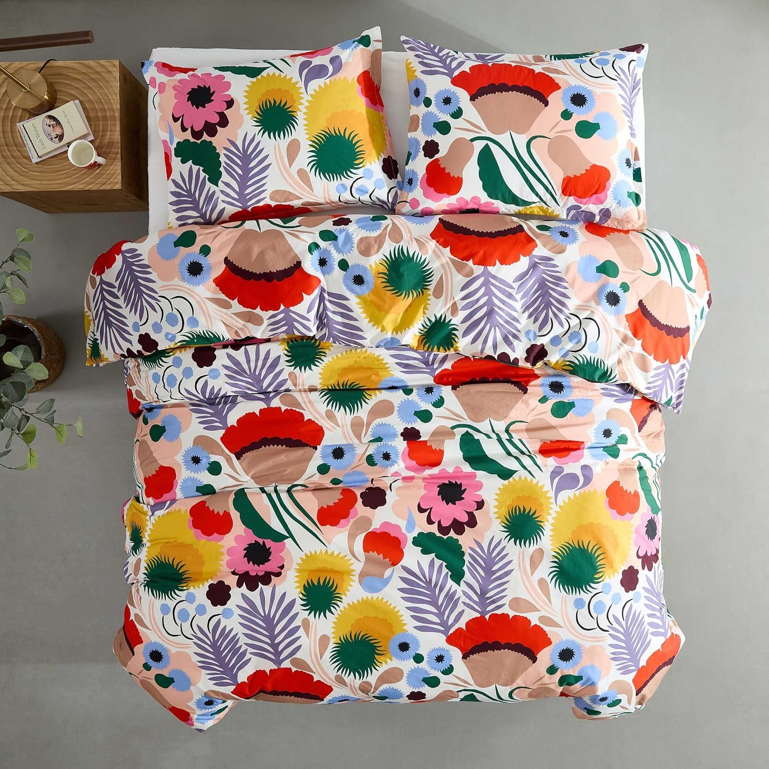 Marimekko - King Duvet Cover Set, Cotton Percale Reversible Bedding with Matching Shams, Floral Home Decor (Ojakellukka Multicolor, King)