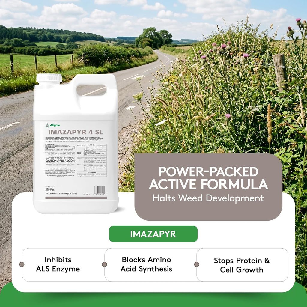 Alligare Imazapyr Herbicide 4 SL for Broad Spectrum Control of 185 Annual, Biennial, and Perennial Weeds & Brush - 2.5 Gallon Liquid Weed Killer, Ideal for Rangeland, Bare-Ground, and Site Preparation