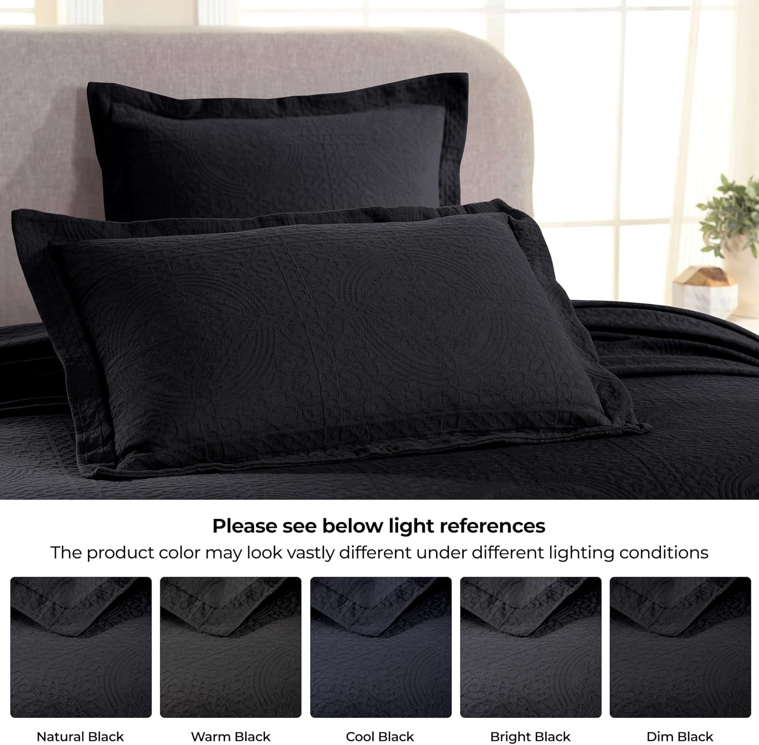 Superior Cotton Fleur De Lis Bedspread Set, Warm Blankets, All-Season Bedding, Bedroom Decor, Decorative Boho Medallion Coverlet, Includes 1 Bedspread, 2 Pillow Shams, King, Black