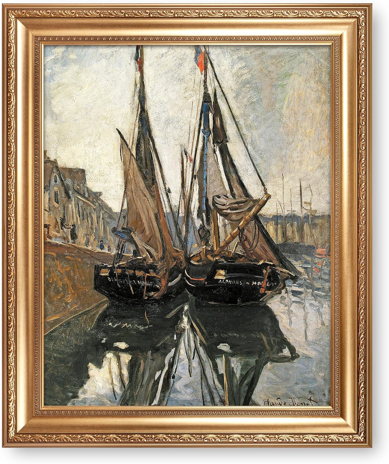 Boats by Claude Monet Painting Reproductions Framed Size:36x30 inches,Image Size:30x24 inches World Classic Reproductions For HomeDecor,Gold Frame