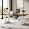 Tribesigns 70.86-Inch Executive Desk, Large Computer Office Desk with Double Wood Pedestal, Modern Simple Style Rectangle Writing Table for Home Office (Brown & White)
