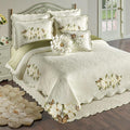 Sweetbay Garden Luxury Matelasse Bedding | Magnolia Flower, Butterfly, & Leaf Velvet Appliques | 4-Pc Ivory Textured Scroll Lightweight Bed Set: Oversized Queen Coverlet, Bedskirt, & 2 Standard Shams