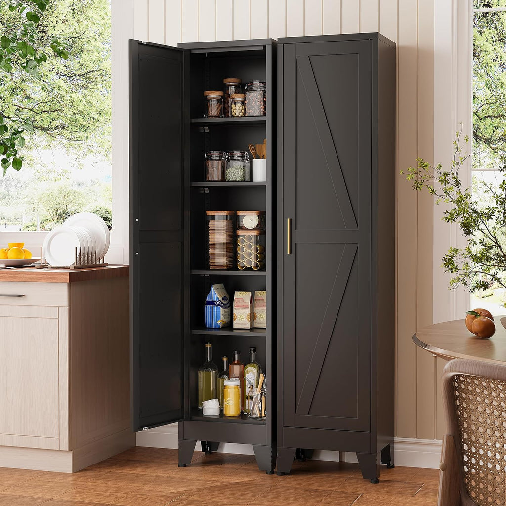 Narrow Bthroom Storage Cabinet Tall Metal Storage Cbinets with 4 Adjustable Shelves Freestanding 5 Tier Slim Pantry Cabinet for Kitchen Office Small Space